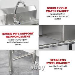 Commercial Sink Stainless Steel Kitchen Utility Sink + 2 Prep Table 39.3X 31.5