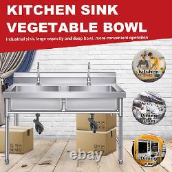 Commercial Sink Stainless Steel Kitchen Utility Sink + 2 Prep Table 39.3X 31.5