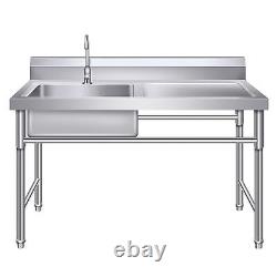 Commercial Sink Stainless Steel Kitchen Utility Sink + Prep Table 39.3X 31.4