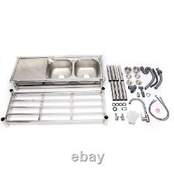 Commercial Sink Stainless Steel Utility Sink 2 Compartment & Prep Table Kitchen