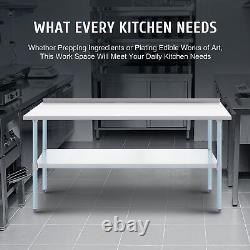 Commercial Stainless Steel Kitchen Table w Adjustable Shelf Backsplash 72x30 in