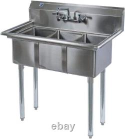 Commercial Stainless Steel Kitchen Three 3 Compartment Bay Sink with 10 Faucet