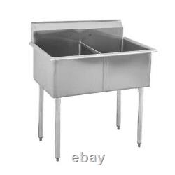 Commercial Stainless Steel Kitchen and Utility Two Compartment Sink 39x24.5