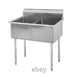 Commercial Stainless Steel Kitchen and Utility Two Compartment Sink 39x24.5