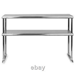 Commercial Stainless Steel Open Base Work Table with 2 Tier Overshelf