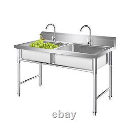 Commercial Stainless Steel Sink Anti-Rust Double-Bowl Utility Sinks Brand New