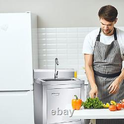 Commercial Stainless Steel Sink Cabinet, Freestanding Kitchen Dishwashing Sink