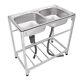 Commercial Stainless Steel Sink, Kitchen Freestanding Double Bowl Utility Sink