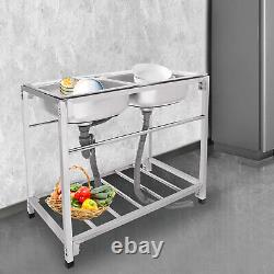 Commercial Stainless Steel Sink, Kitchen Freestanding Double Bowl Utility Sink