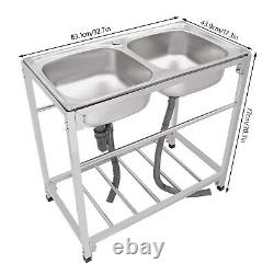 Commercial Stainless Steel Sink, Kitchen Freestanding Double Bowl Utility Sink