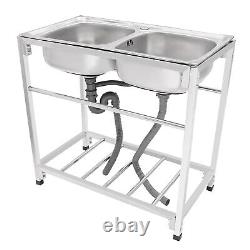 Commercial Stainless Steel Sink, Kitchen Freestanding Double Bowl Utility Sink