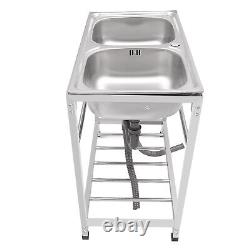 Commercial Stainless Steel Sink, Kitchen Freestanding Double Bowl Utility Sink