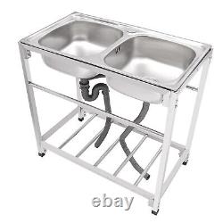 Commercial Stainless Steel Sink, Kitchen Freestanding Double Bowl Utility Sink