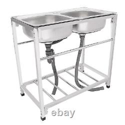 Commercial Stainless Steel Sink, Kitchen Freestanding Double Bowl Utility Sink