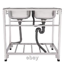 Commercial Stainless Steel Sink, Kitchen Freestanding Double Bowl Utility Sink