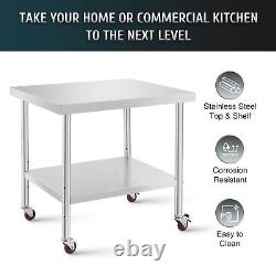 Commercial Stainless Steel Work Station w Wheels & Shelf Kitchen Prep Table