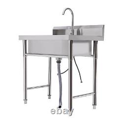 Commercial Utility Prep Sink 1 Compartment withBasins Backsplash Stainless Steel