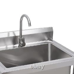 Commercial Utility Prep Sink 1 Compartment withBasins Backsplash Stainless Steel