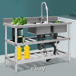 Commercial Utility Prep Sink 2Compartment Stainless Steel KitchenPrep Work Table