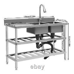 Commercial Utility Prep Sink 2Compartment Stainless Steel KitchenPrep Work Table