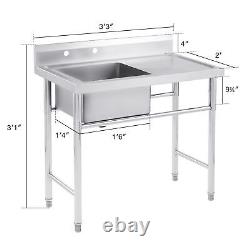 Commercial Utility & Prep Sink Stainless Steel Kitchen Sink with Drainboard