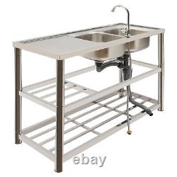 Commercial Utility & Prep Table Sink Stainless Steel Kitchen Sink 2 Compartments