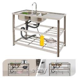 Commercial Utility & Prep Table Sink Stainless Steel Kitchen Sink 2 Compartments