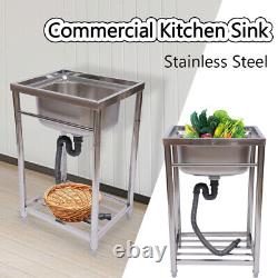 Commercial Utility Sink Stainless Steel Basin Freestanding Kitchen Sink+Storage