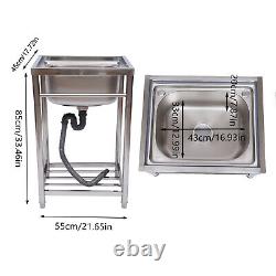Commercial Utility Sink Stainless Steel Basin Freestanding Kitchen Sink+Storage