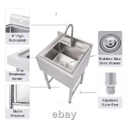 Commercial Utility Sink Stainless Steel Kitchen Sink 1 Compartment with Faucet