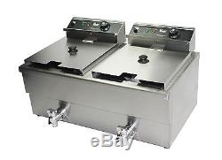 Commercial electric chip Fish fryer 10 litre double twin basket with drain taps