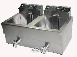 Commercial electric chip Fish fryer 10 litre double twin basket with drain taps
