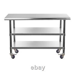 CommercialStainless Steel Rolling Work Table with Two Shelves