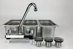 Concession Sink 3 Compartment Portable Food Truck 3 Small with Faucet Drain Traps