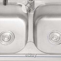 Dual-Bowl Commercial Kitchen Sink Free Standing Restaurant Sink Stainless Steel