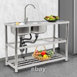 Dual-Bowl Commercial Kitchen Sink Free Standing Restaurant Sink Stainless Steel