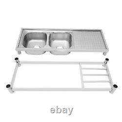 Dual-Bowl Commercial Kitchen Sink Free Standing Restaurant Sink Stainless Steel