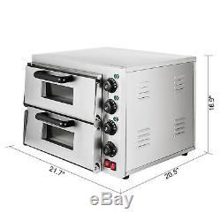 Electric 3000W Pizza Oven Double Deck Ceramic Stone Cooking Rotisserie 110V