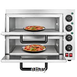 Electric 3000W Pizza Oven Double Deck Ceramic Stone Cooking Rotisserie 110V
