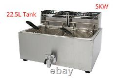 Electric Commercial 5KW Deep Fryer Big Single Tank With 2 Baskets & Drain Taps