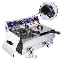 Electric Deep Fryer with Drain Timers Commercial Countertop Fry Basket Restaurant