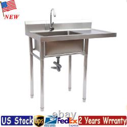 Free Standing Single Bowl Sink Commercial Restaurant Kitchen Sink with Faucet