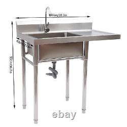Free Standing Single Bowl Sink Commercial Restaurant Kitchen Sink with Faucet