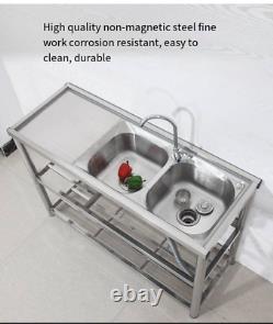 Free-Standing Stainless Steel Basin Double Sink Commercial Kitchen Sink Set
