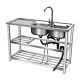 Free Standing Stainless-steel Double Bowl Kitchen Utility Sink Set With Prep Table