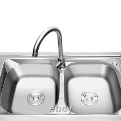 Free Standing Stainless-Steel Double Bowl Kitchen Utility Sink Set with Prep Table