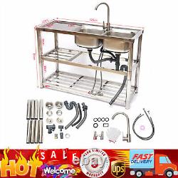 Free Standing Stainless-Steel Double Bowl Kitchen Utility Sink Set with Prep Table