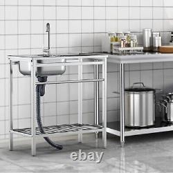 Free Standing Stainless Steel Kitchen Sink Single Bowl Commercial Restaurant Kit
