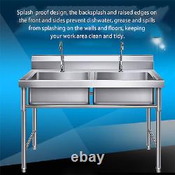 Free Standing Utility Sink Stainless Steel 2 Compartment Commercial Kitchen Sink