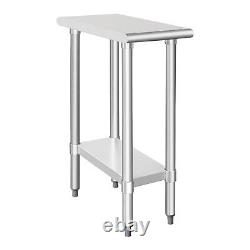 HARDURA Stainless Steel Table 24X12 Inches with Undershelf and Galvanized Leg